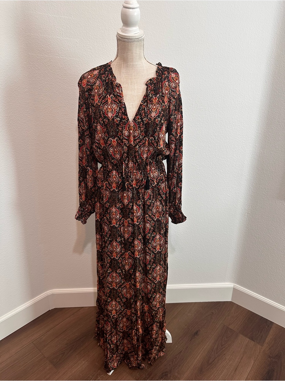 lovestitch Boho Paisley Maxi Dress in Black and Rust